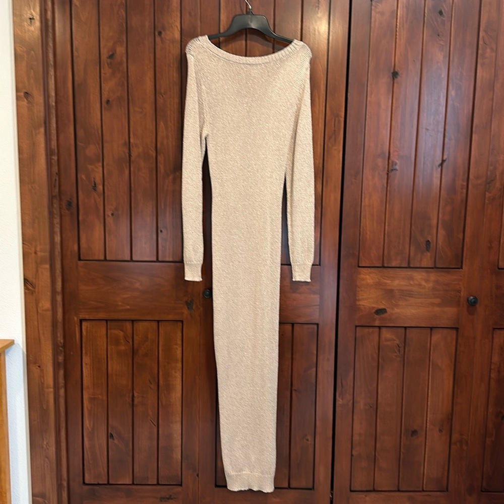 Venus Women's champagne Shimmer Cross Front
Maxi Cutout Sweater